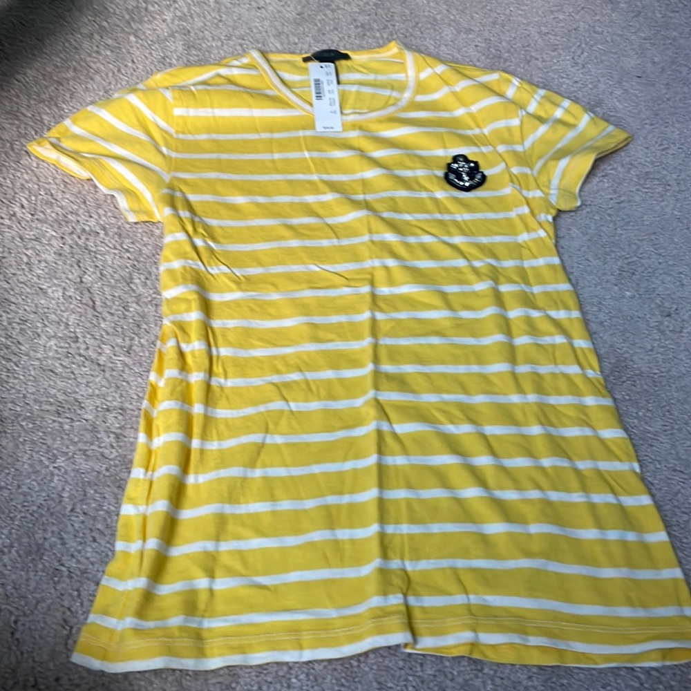 Jcrew yellow and white stripe tee with anchor.